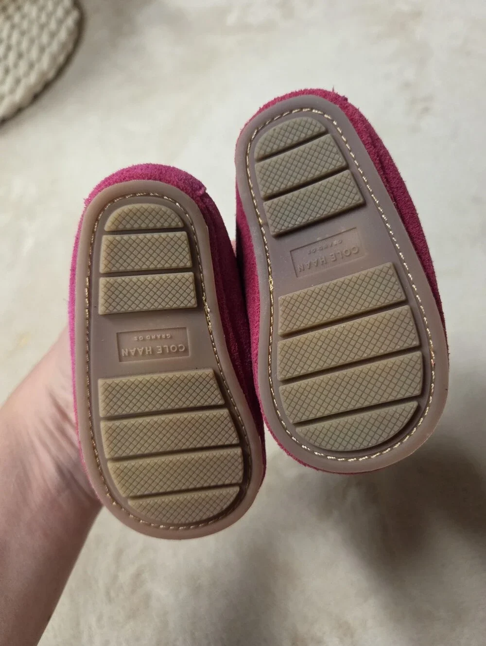 New Cole Haan Infant Pink Suede Grand OS Driving Moccasin Loafers Size 1